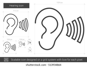 Hearing vector line icon isolated on white background. Hearing line icon for infographic, website or app. Scalable icon designed on a grid system.