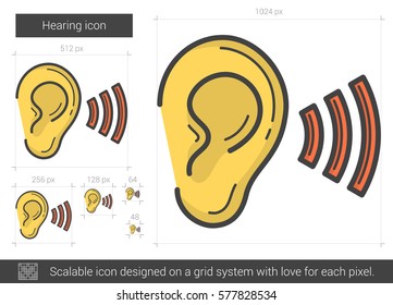 Hearing vector line icon isolated on white background. Hearing line icon for infographic, website or app. Scalable icon designed on a grid system.