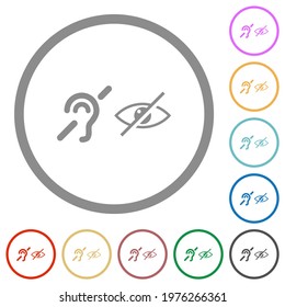 Hearing and visually impaired symbols flat color icons in round outlines on white background