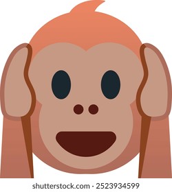 Ícone de emoji de macaco não-mau-ouvido. Cores da moda, elemento popular que representa a discrição e a inocência, amplamente utilizado nas redes sociais. Emoticon, elemento isolado.