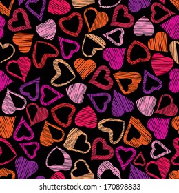 Hears seamless pattern, love valentine and wedding theme seamless vector background, hand drawn lines textures used.