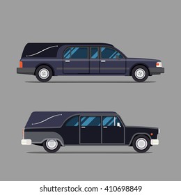 Hearse Black Car. Flat Style Icon. Isolated Illustration. Coffin Transport Limousine.