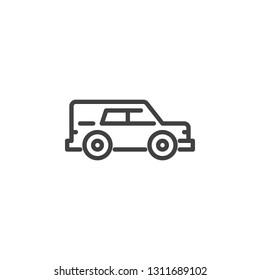 Hearse Auto-Linie Symbol. lineares Stilzeichen für mobiles Konzept und Webdesign. Beerdigungskummer Auto Umriss Vektorsymbol. Symbol, Logo-Abbildung. Pixel perfekte Vektorgrafik