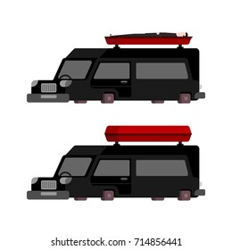 Hearse and coffin cartoon style. Funeral car vector illustration
