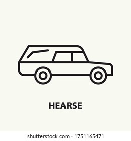 Hearse flat line icon. Simple thin outline funeral symbol. Vector illustration.