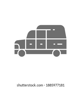 Hearse, funeral car gray icon. Isolated on white background