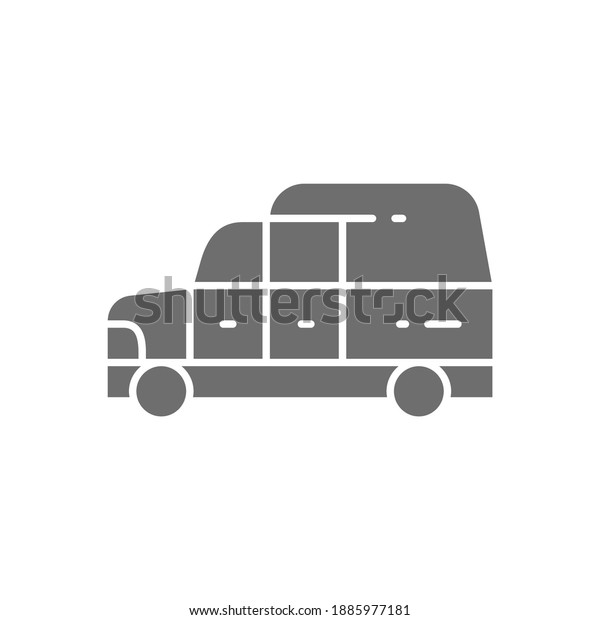 Hearse, funeral car gray icon. Isolated on\
white background