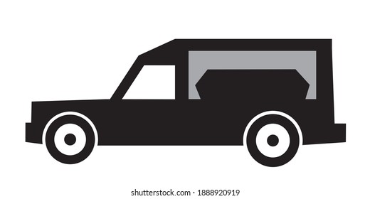 Hearse funeral car - vehicle for transportation of dead and deceased person after death. Vector illustration isolated on white. 