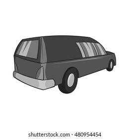 Hearse icon in black monochrome style isolated on white background. Transport symbol vector illustration