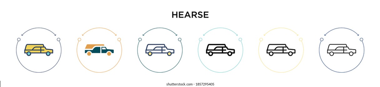 Hearse icon in filled, thin line, outline and stroke style. Vector illustration of two colored and black hearse vector icons designs can be used for mobile, ui, web