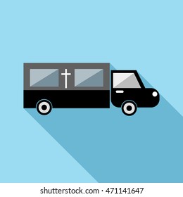 Hearse icon in flat style with long shadow. Transport symbol