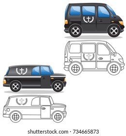 Hearse. Side view. Isolated on white background. Vector illustration.