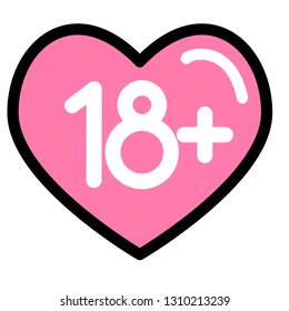 Heart with 18 plus symbol vector illustration in line color design