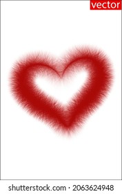Heart 1-vector. Red fluffy tender heart, hand-drawn on white background. Texture of fur, swan feather. Symbol of February 14, symbol of Valentine's Day. Element for a Valentine's Day card.