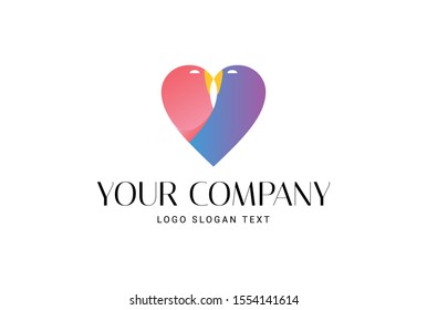 Heart and 2 birds logo vector icon design. Love logo design. 