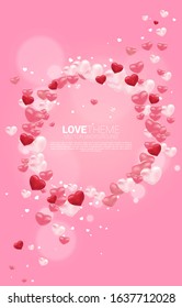 Heart 3D balloon graphic circle frame background concept. valentine's day and love theme banner and poster