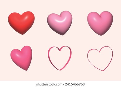 Heart 3D cartoon for valentine, love and element. Vector illustration