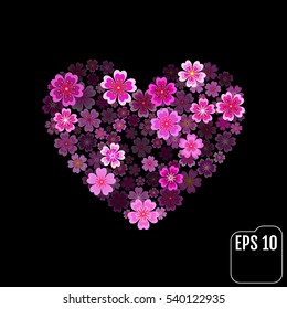 Heart with 3d effect. Sakura heart Vector Art, Stock Vector