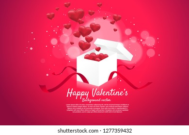 Heart 3D  flying from gift box background concept. valentine's day and love theme banner and poster