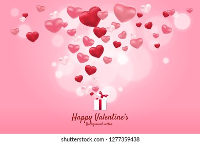 Heart 3D  flying from gift box background concept. valentine's day and love theme banner and poster