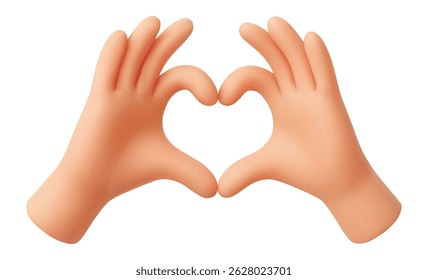 Heart 3d hand gesture emoji. Cartoon hands make heart shape together. Romantic Love, unity and care, compassion positive sign. Vector realistic smooth render icon.