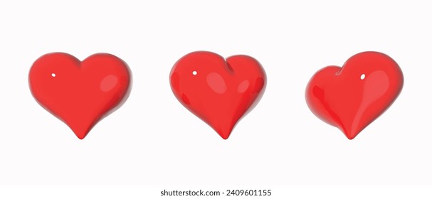 conjunto de ilustraciones cardiacas 3d. conjunto de vector de corazón rojo