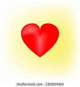 Heart 3D isolated. Red sign on yellow background. Romantic silhouette symbol linked, join, love, passion and wedding. Colorful mark of valentine day. Design modern element. Vector illustration
