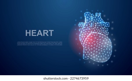 Heart 3d low poly symbol with pain center for landing page template. Heart pain, heart attack design illustration. Polygonal Organ illustration