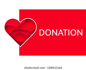 Heart with 3d paper cut effect. Donation concept. Vector illustration