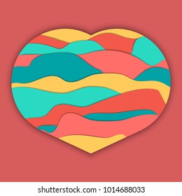 Heart with 3D papercut pattern and multi layers effect, vector eps10