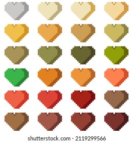 Heart 3d pixel art set. Vector illustration. Valentine's Day. Colorful nature.