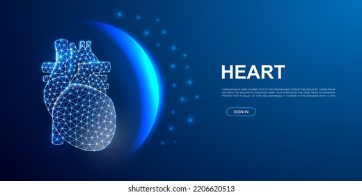 Heart 3d polygonal symbol for website template. Low poly Internal organ illustration for promo banner design. Cardiology design illustration concept.
