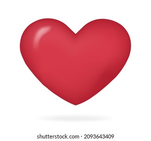 Heart 3d realistic vector style isolated on white background for Valentines day, wedding, decoration gift. 10eps