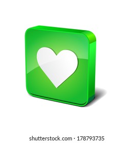 Heart 3d Rounded Corner Green Vector Icon Button