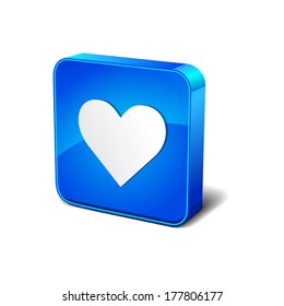 Heart 3d Rounded Square Blue Vector Button Icon Design