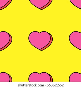 Heart 3d seamless pattern, vector. Pop art pattern. Primitive cartoon print.