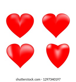 Heart 3D set. Red sign on white background. Romantic decoration silhouette symbol linked, join, love, passion and wedding. Colorful mark of valentine day. Design modern element. Vector illustration