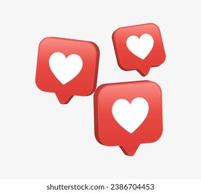 Corazón en el fondo del icono de la burbuja de voz 3d. al igual que los iconos de notificación de corazón en medios sociales 3d moderno, amor como burbujas de chat reacciones de publicaciones en redes sociales - corazones favoritos, renderización 3d, ilustración 3d