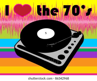 I Heart the 80's with Retro Cassette Tape and Rainbow Background