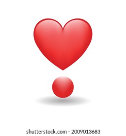 Heart above Dot Love Exclamation Mark Emoji Icon Object Symbol. Gradient Vector Illustration Clip Art Design Cartoon. Exclamation Point in Heart Format on white background. 