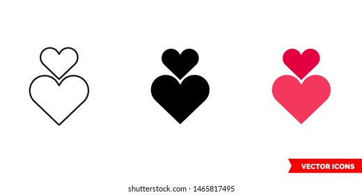 Heart above heart icon of 3 types: color, black and white, outline. Isolated vector sign symbol.