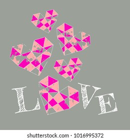 Heart abstract background texture geometric grunge style art vintage vector love heart idea design