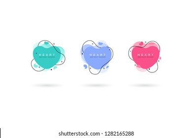 Heart abstract banner collections. Organic or fluid shapes with different soft colors. Usable for web, social media, print, banner, backdrop, background template. Valentines day celebration.