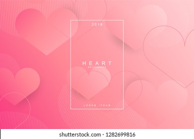 Heart abstract banner pink colors, with space for text. Usable for web, landing page, social media, print, banner, backdrop, background template. Valentines day celebration.