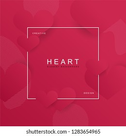 Heart abstract banner pink colors, with space for text. Usable for web, landing page, social media, print, banner, backdrop, background template. Valentines day celebration.