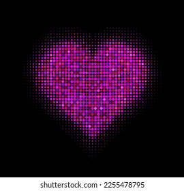 Heart with abstract dots shape halftone pattern. Love heart valentine symbol sign isolated on black background. Vector illustration.