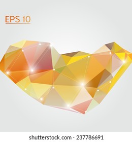 heart abstract form orange brown color white networking texture. vector illustration