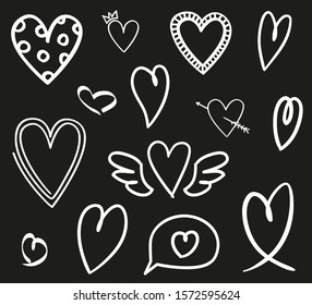 Heart. Abstract hand drawn hearts on isolated background. Black and white illustration