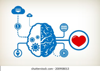 Heart and abstract human brain, the concept of the information movement