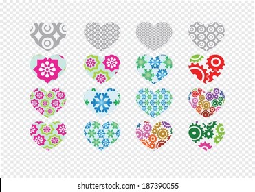 Heart abstract icons signs and symbols set  on transparent background for your works